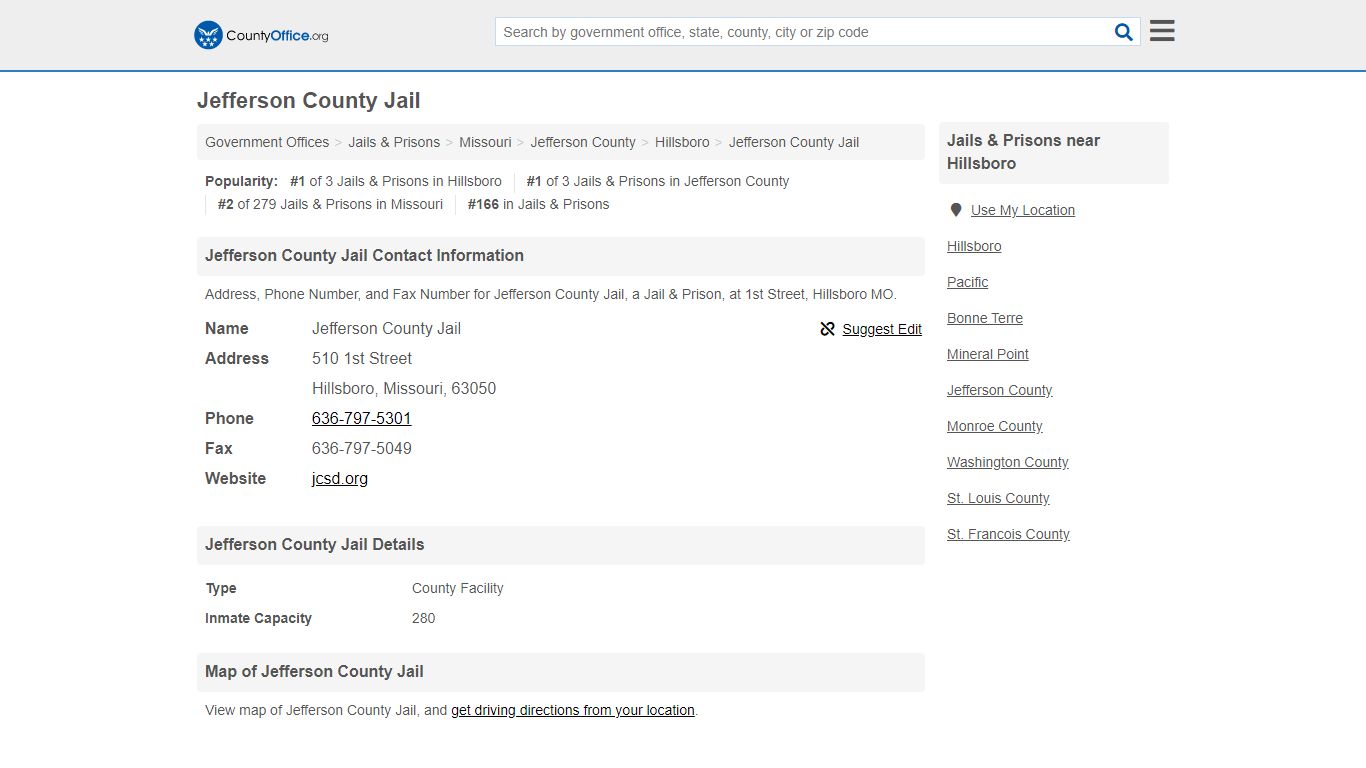Jefferson County Jail - Hillsboro, MO (Address, Phone, and Fax)